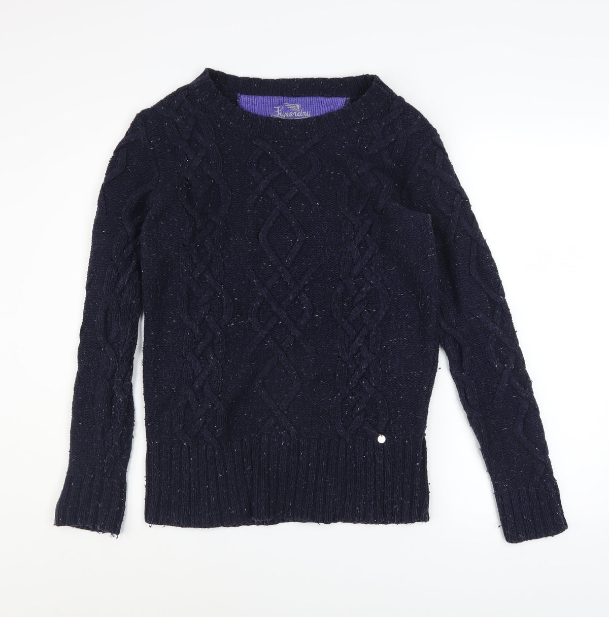 Superdry Women's Blue Cable Knit Wool Crew Neck Jumper Size M