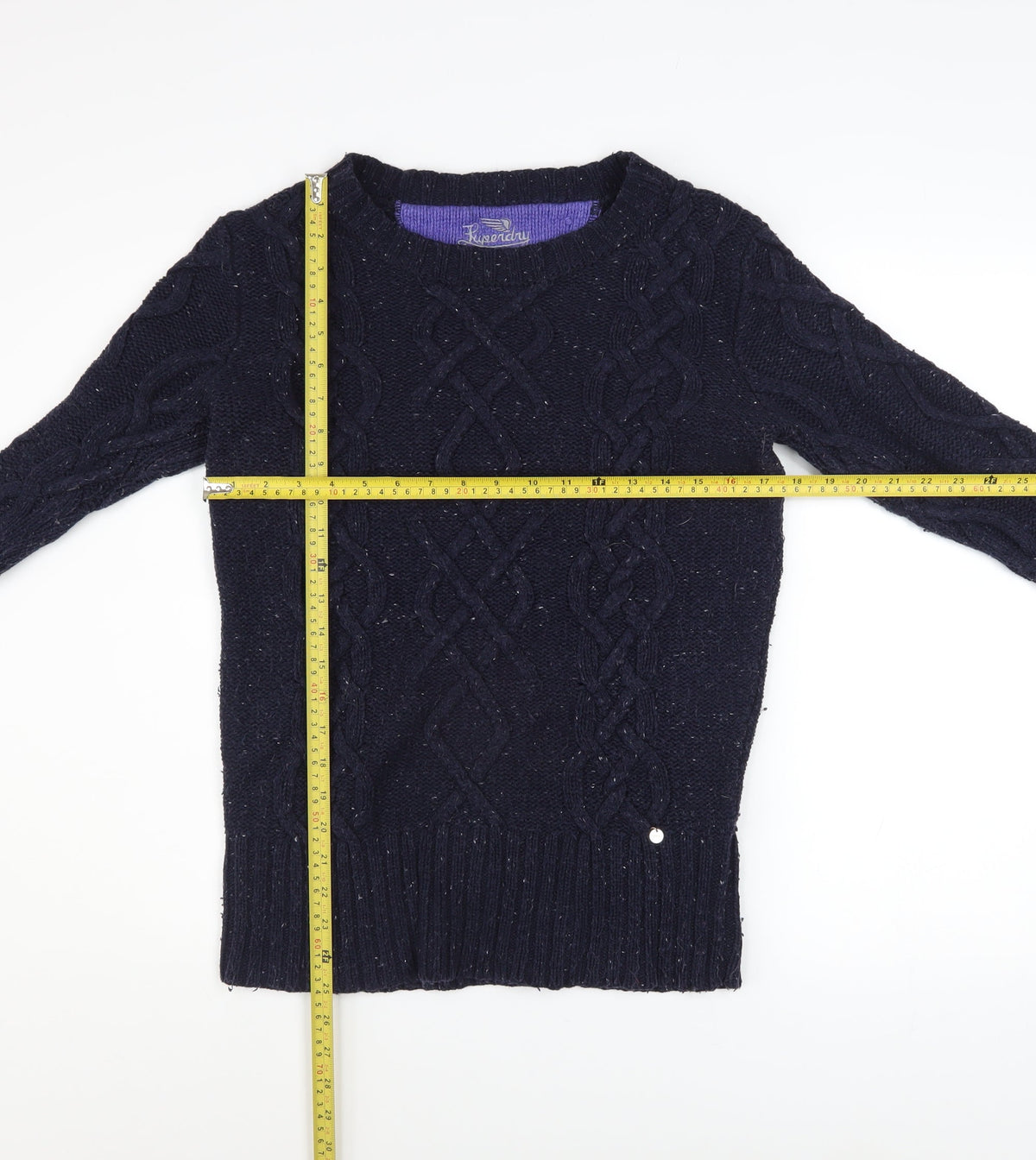 Superdry Women's Blue Cable Knit Wool Crew Neck Jumper Size M