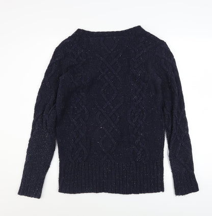 Superdry Women's Blue Cable Knit Wool Crew Neck Jumper Size M