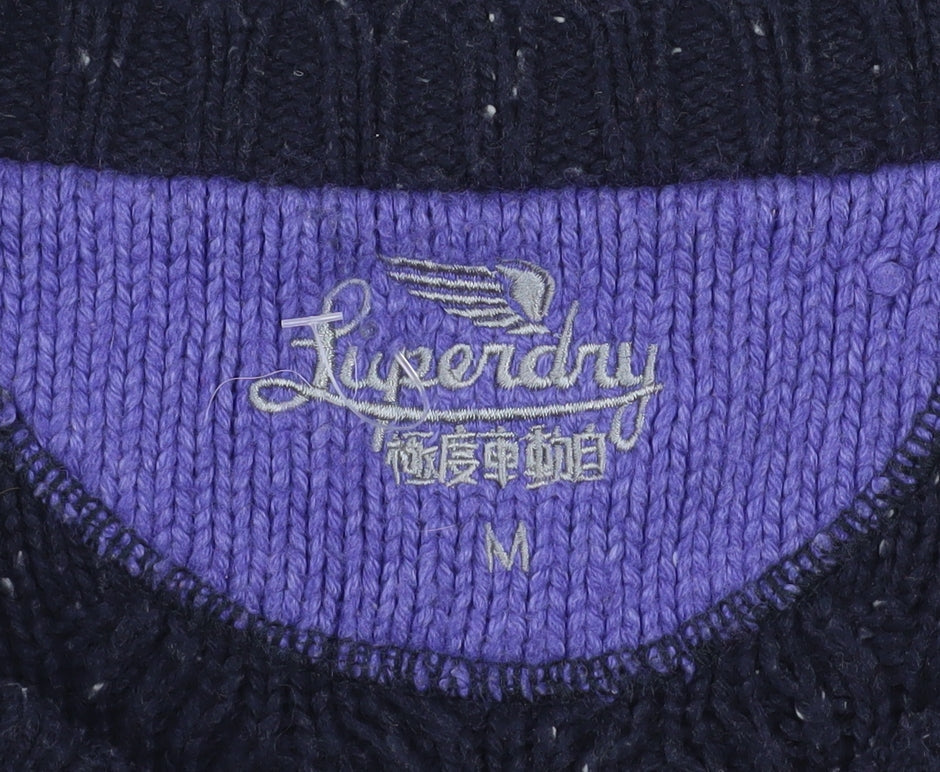 Superdry Women's Blue Cable Knit Wool Crew Neck Jumper Size M