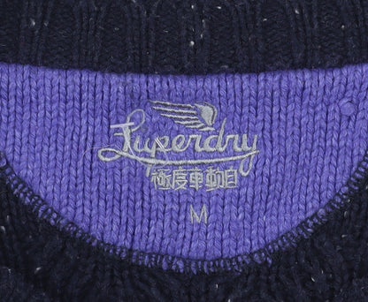 Superdry Women's Blue Cable Knit Wool Crew Neck Jumper Size M