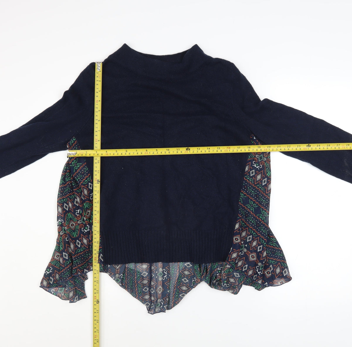 MOTH Womens Blue Mock Neck Geometric Panel Pullover Jumper Size S