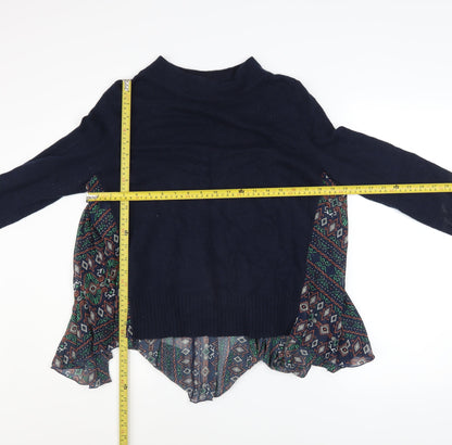 MOTH Womens Blue Mock Neck Geometric Panel Pullover Jumper Size S
