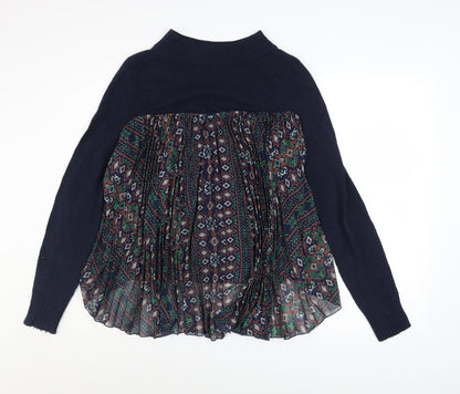 MOTH Womens Blue Mock Neck Geometric Panel Pullover Jumper Size S