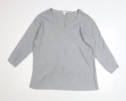 H&M Women Grey V-Neck Long Sleeve Pullover Jumper Size 12
