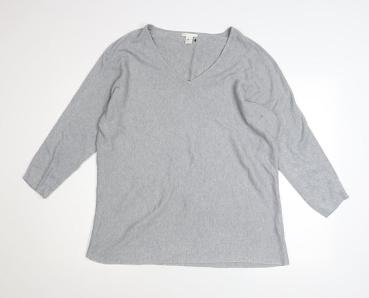 H&M Women Grey V-Neck Long Sleeve Pullover Jumper Size 12