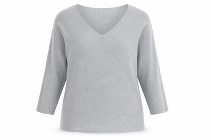 H&M Women Grey V-Neck Long Sleeve Pullover Jumper Size 12
