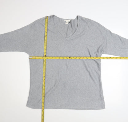 H&M Women Grey V-Neck Long Sleeve Pullover Jumper Size 12