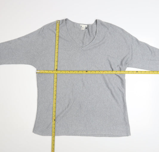 H&M Women Grey V-Neck Long Sleeve Pullover Jumper Size 12