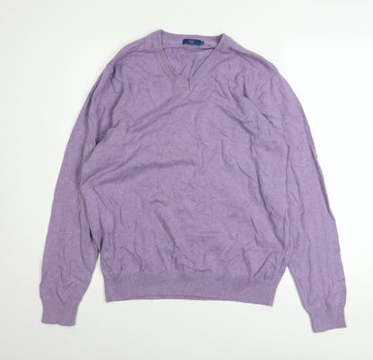 Cotton Traders Men's Purple V-Neck Cotton Jumper M