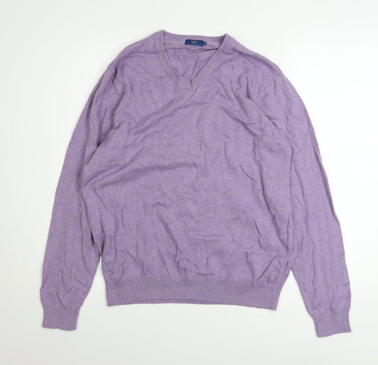 Cotton Traders Men's Purple V-Neck Cotton Jumper M