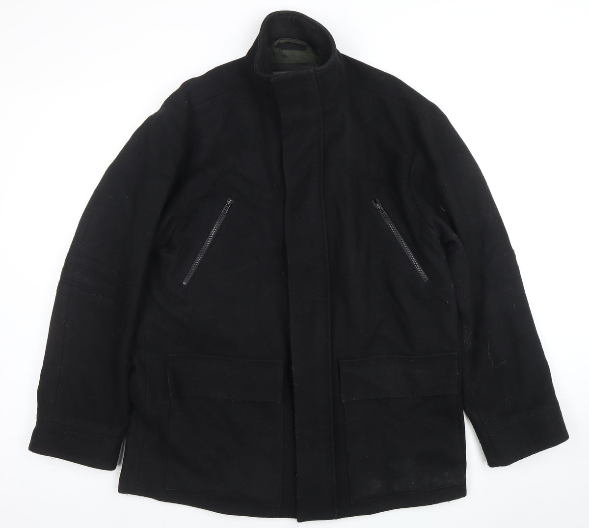 Mens UK Size M River Island Black Overcoat