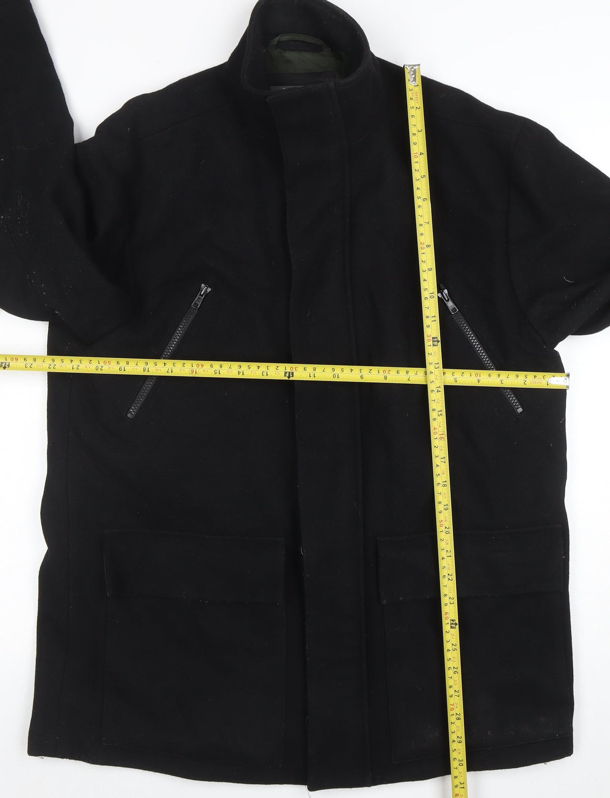 Mens UK Size M River Island Black Overcoat