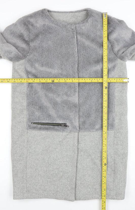 Next Girls Grey Wool Blend Zip Pocket Lined Mid-Length Coat 14 Years