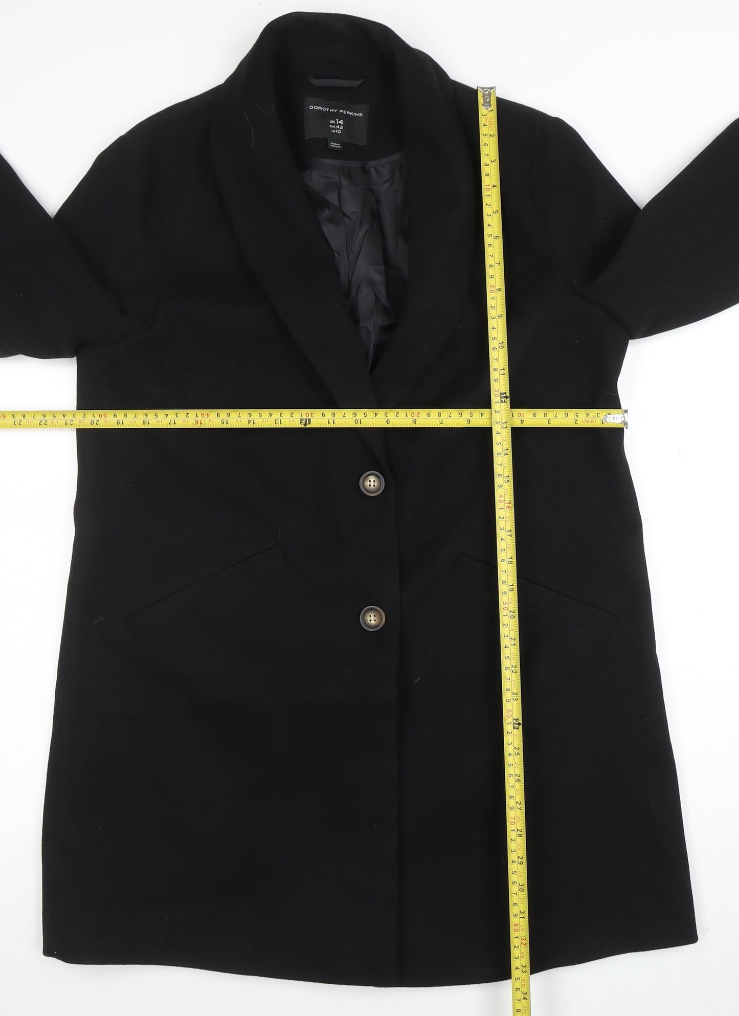 Womens UK Size 14 Dorothy Perkins Black Overcoat
