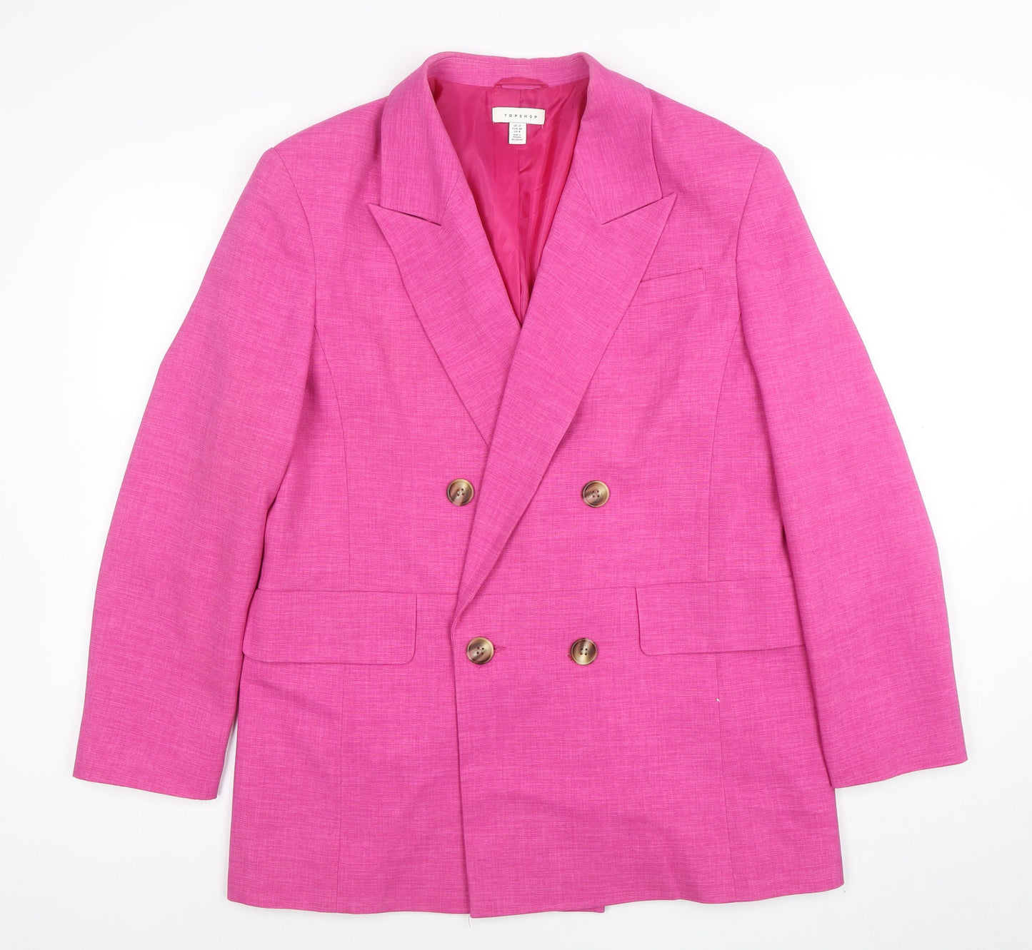 Topshop Women Pink UK 12 Double-Breasted Blazer Woven Jacket