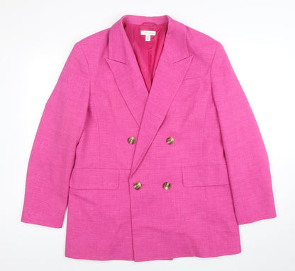 Topshop Women Pink UK 12 Double-Breasted Blazer Woven Jacket