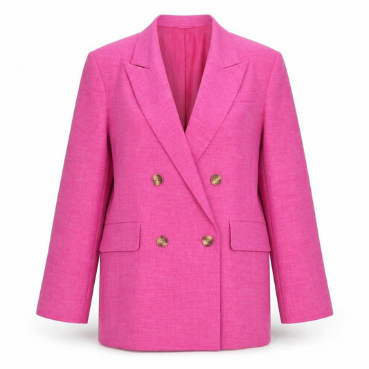 Topshop Women Pink UK 12 Double-Breasted Blazer Woven Jacket