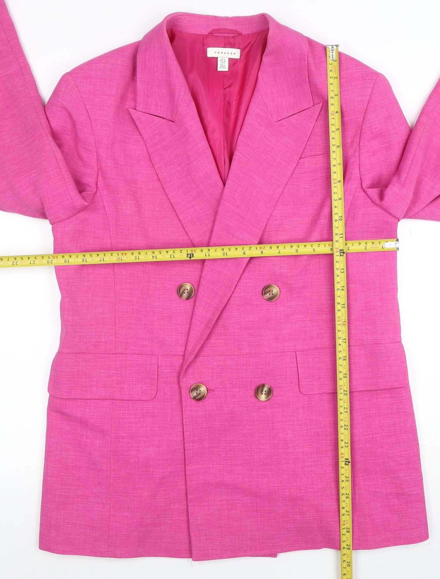 Topshop Women Pink UK 12 Double-Breasted Blazer Woven Jacket