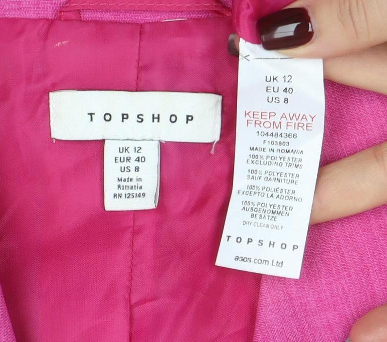 Topshop Women Pink UK 12 Double-Breasted Blazer Woven Jacket