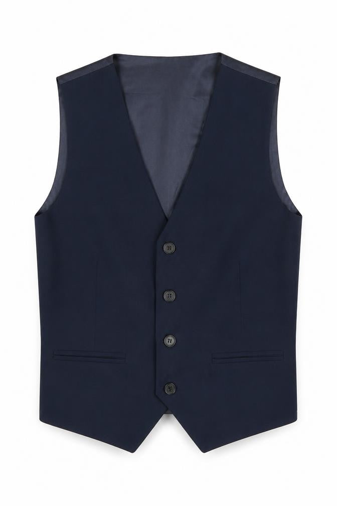 Front view of ROCO Teens Navy Blue Tuxedo Suit Waistcoat, size 12, Formal Lined