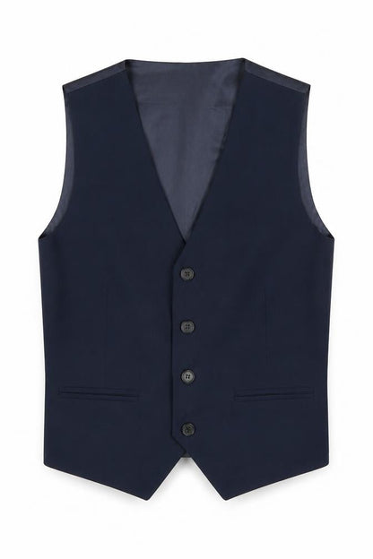 Front view of ROCO Teens Navy Blue Tuxedo Suit Waistcoat, size 12, Formal Lined