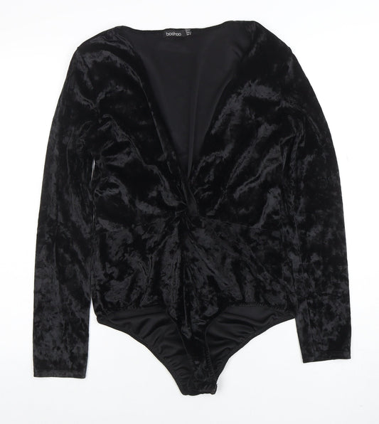 Womens UK Size 14 Boohoo One-Piece Black Bodysuit