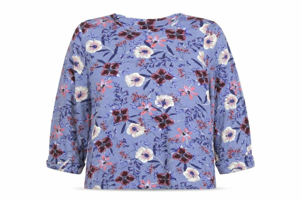 Marks and Spencer Women's Blue Floral Jersey 3/4 Sleeve T-Shirt Size 20
