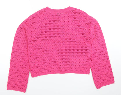 Tu Girls Pink Crochet Knit Jumper 13 Years Cotton Acrylic Crew Neck