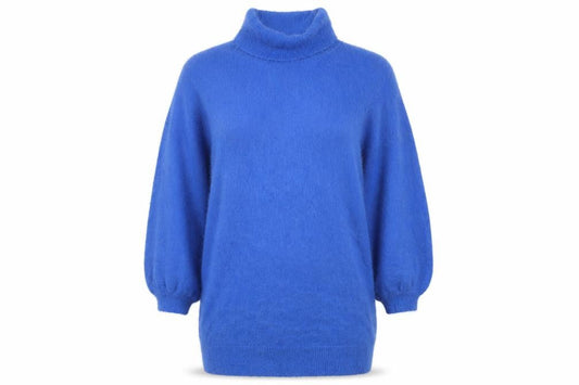Front view of In The Style Women’s Blue Roll Neck Knit Jumper Dress, size UK 14