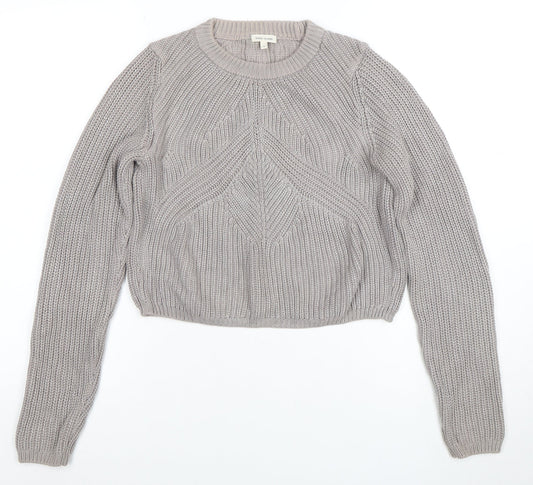 River Island Women's Grey Chunky Knit Cotton Pullover Jumper Size 8