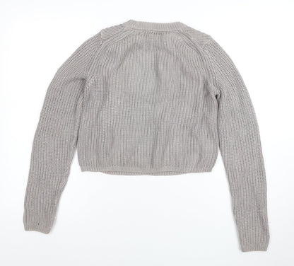 River Island Women's Grey Chunky Knit Cotton Pullover Jumper Size 8