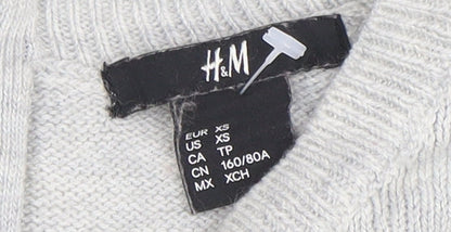 H&M Womens Grey XS Crew Neck Long Sleeve Knit Pullover Jumper