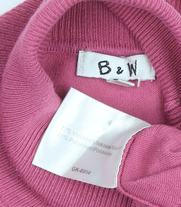 B&W Womens Pink Roll Neck Knit Pullover Jumper Size 4 UK