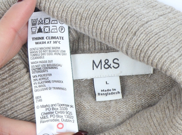 Marks and Spencer Women's Beige Roll Neck Jumper Size L