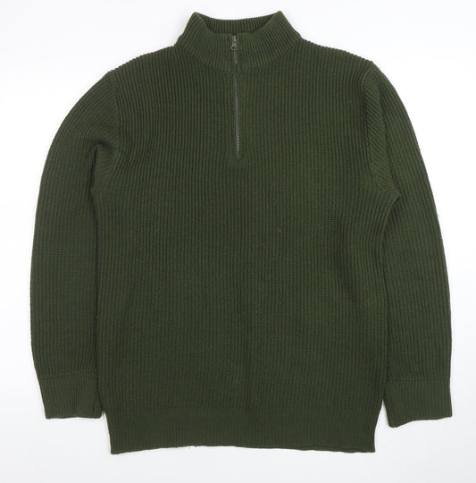 vidaXL Men’s Green 1/2 Zip High Neck Knit Jumper Size M