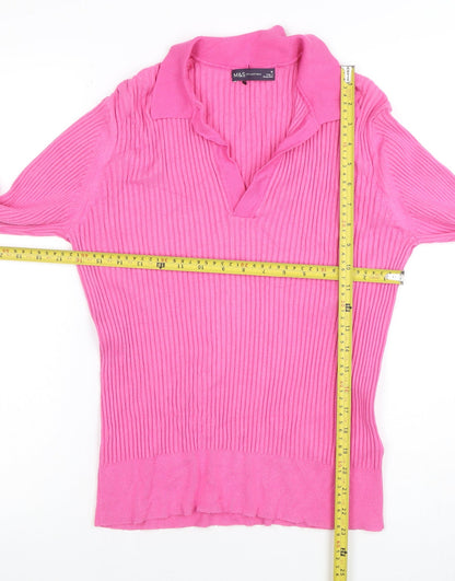 Marks and Spencer Women’s Pink Collared Ribbed Knit Jumper Size 16