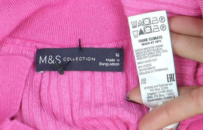 Marks and Spencer Women’s Pink Collared Ribbed Knit Jumper Size 16