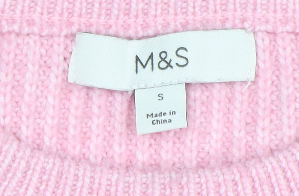 Marks and Spencer Women’s Pink Wool Blend Chunky Knit Jumper Size S