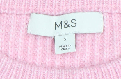 Marks and Spencer Women’s Pink Wool Blend Chunky Knit Jumper Size S