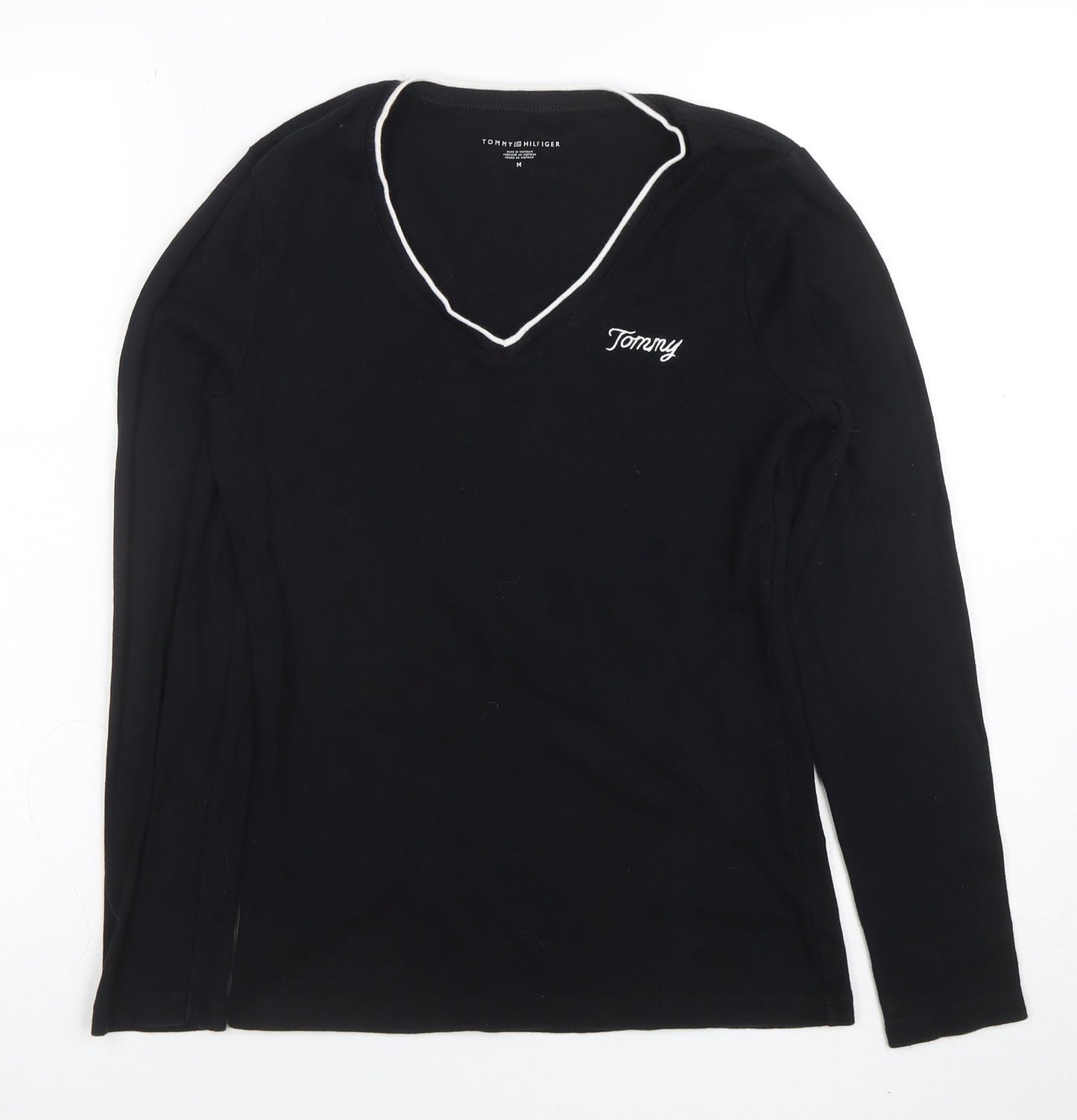 Tommy Hilfiger Women Black V-Neck Cotton Jumper M