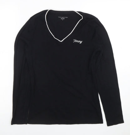Tommy Hilfiger Women Black V-Neck Cotton Jumper M