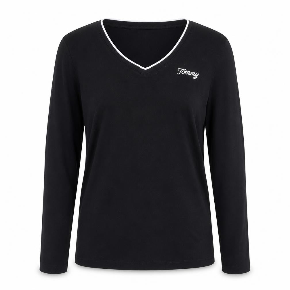 Tommy Hilfiger Women Black V-Neck Cotton Jumper M
