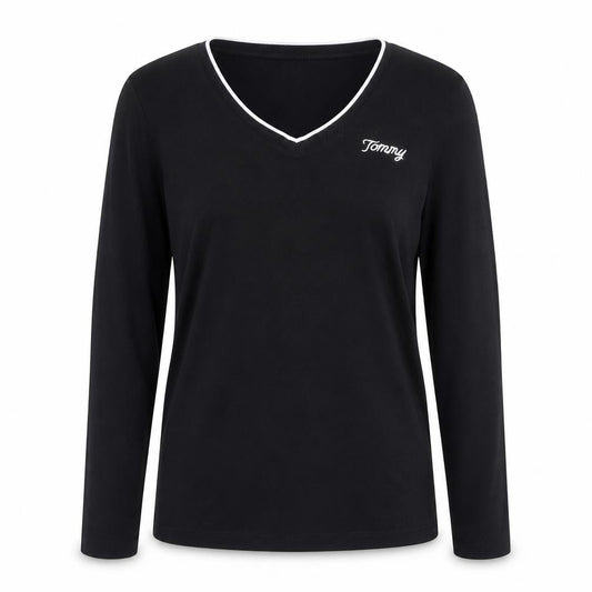 Tommy Hilfiger Women Black V-Neck Cotton Jumper M