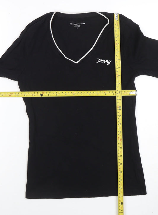 Tommy Hilfiger Women Black V-Neck Cotton Jumper M