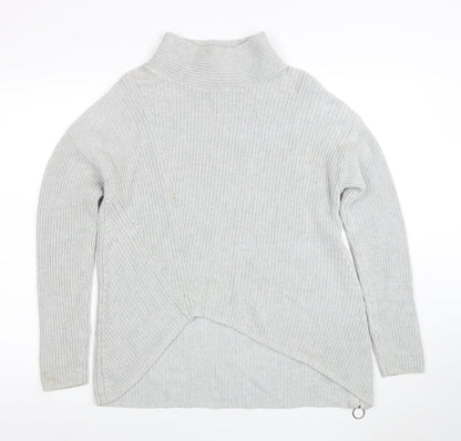 Oui Women’s Grey High Neck Cotton Knit Zip Jumper Size S