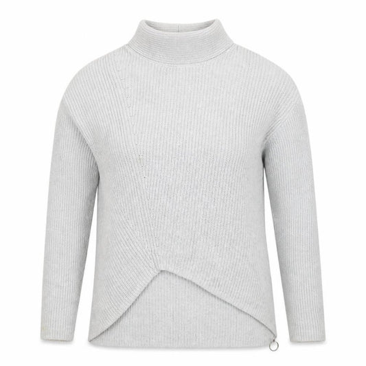 Front view of Oui Women’s Grey High Neck Cotton Knit Zip Jumper, size S