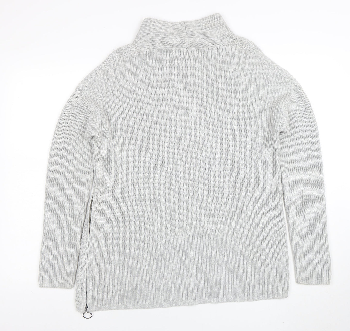 Oui Women’s Grey High Neck Cotton Knit Zip Jumper Size S