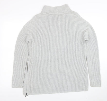 Oui Women’s Grey High Neck Cotton Knit Zip Jumper Size S