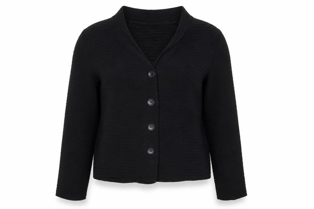Evelin Brandt Berlin Women's Black Cotton V-Neck Cardigan Size 12